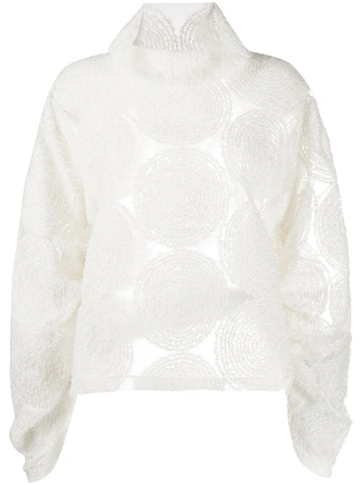 Stefano Mortari Sheer Frayed Pattern Top In White