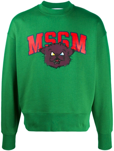 Msgm Logo Print Sweatshirt In Green
