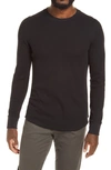 Vince Regular Fit Stretch Cotton Thermal Long Sleeve T-shirt In Black