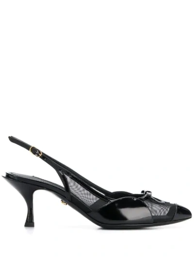 Dolce & Gabbana Patent Leather And Mesh Pointy-toe Slingback In Black