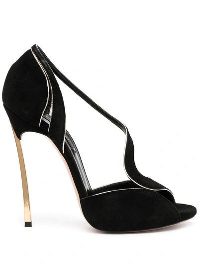 Casadei Suede High Sandals W/ Golden Heel In Black