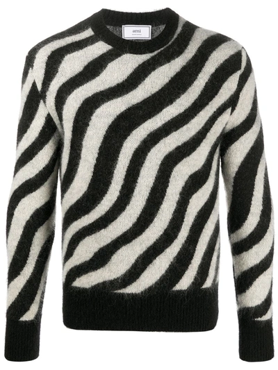 Ami Alexandre Mattiussi Mohair Zebra Stripe Crew Neck Sweater In Black