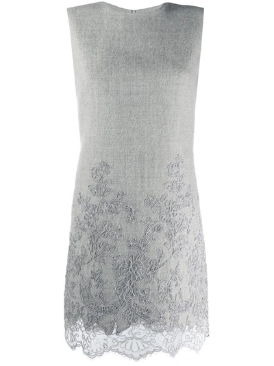 Ermanno Scervino Grey Wool Short Dress With Lace Insert