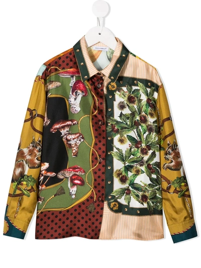 Dolce & Gabbana Kids' Fruit Print Silk Shirt In Green