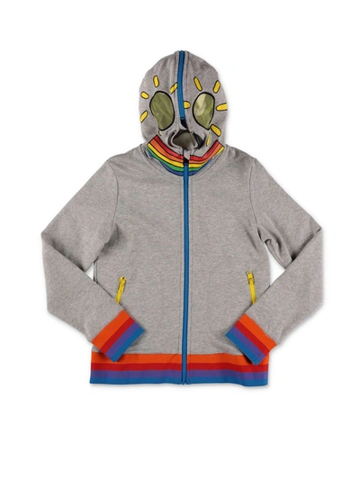 Stella Mccartney Kids' Monster Sweatshirt With Zip And Gray Hood In Grey