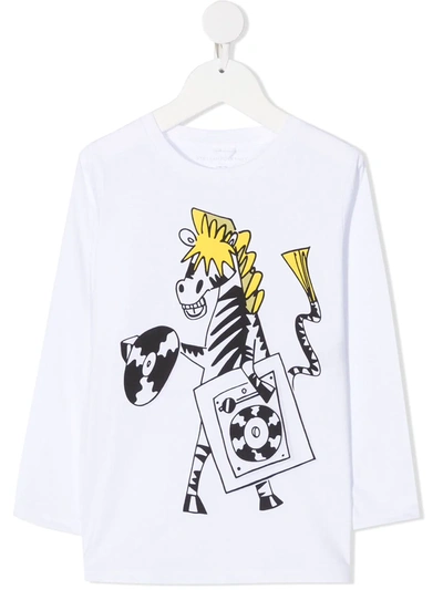 Stella Mccartney Kids' White Long Sleeve T-shirt With Zebra Print