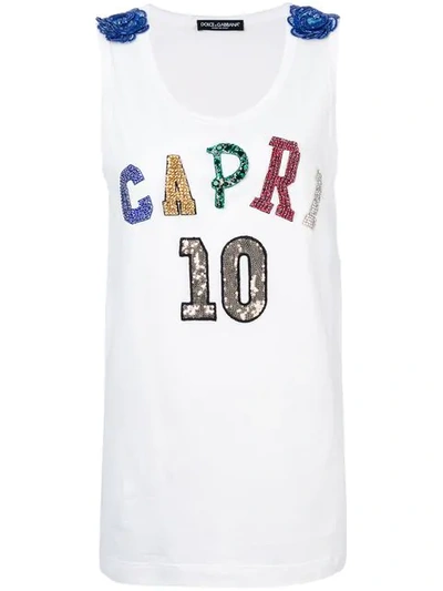Dolce & Gabbana Tank Top With Embellished Embroidery In Bianco