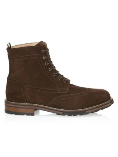 Alfred Dunhill Country Brogue Suede Lace-up Boots In Dark Chocolate