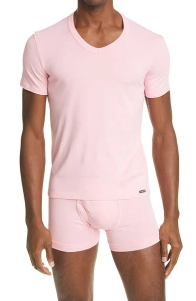 Tom Ford Cotton Jersey V-neck T-shirt In Pale Pink