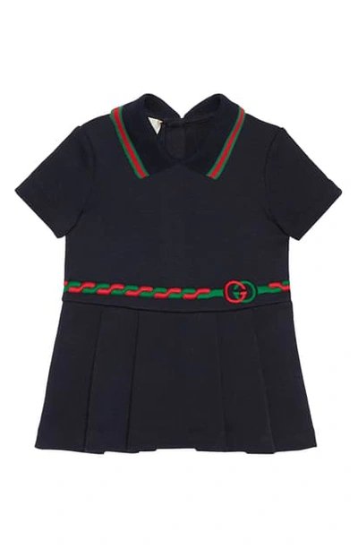 Gucci Babies' Trompe L'oeil Belt Polo Dress In Classic Blue/ Mix