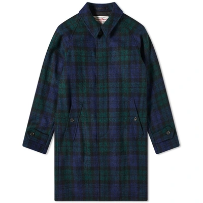 Beams Plus Harris Tweed Balmacaan Coat In Blue