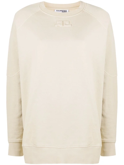 Courrèges Long Sleeve Embroidered Logo Jumper In Neutrals