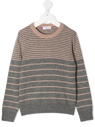 Brunello Cucinelli Teen Striped Knit Jumper In Grigio