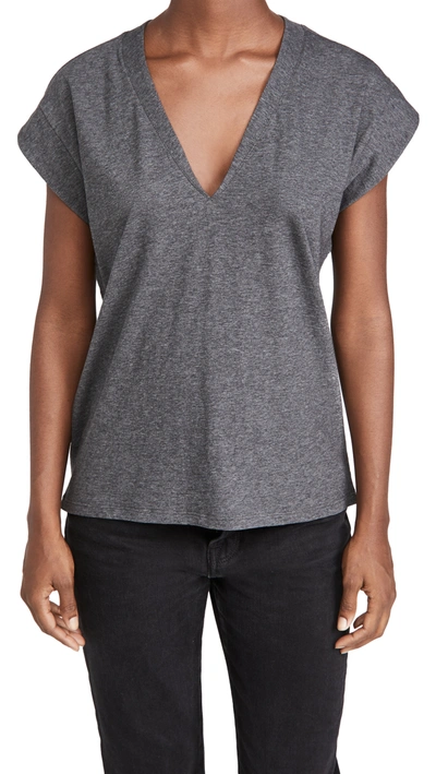 Frame Le Mid Rise V-neck Organic Pima Cotton T-shirt In Grey