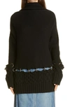 Sacai Oversize Attached Hem & Cuffs Wool Sweater In Black