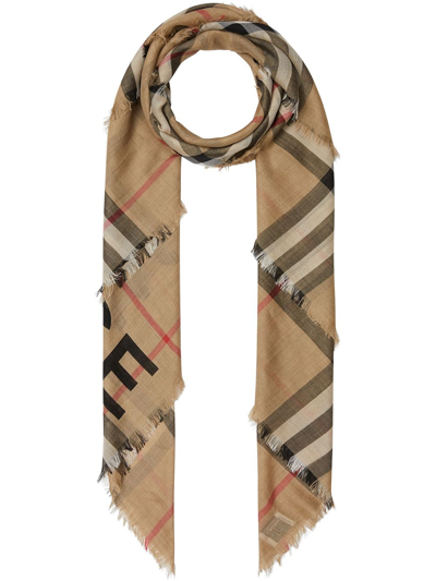 Burberry Check Print Knitted Scarf In Neutrals