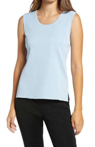 Ming Wang Scoop Neck Knit Tank In Misty Blue