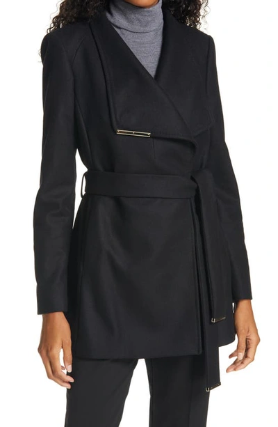 Ted Baker Rosess Wool & Cashmere Blend Wrap Coat In Black