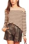 Reformation Cashmere Sweater In Oatmeal Stripe