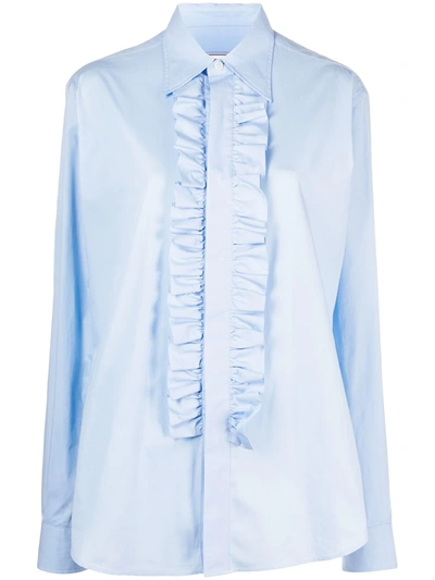 Ami Alexandre Mattiussi Ruffled Cotton Poplin Shirt In Blue