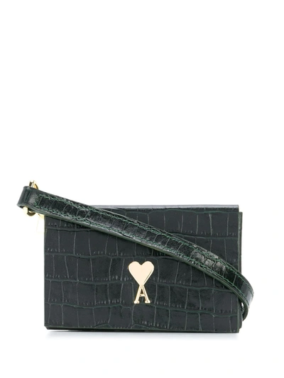 Ami Alexandre Mattiussi Black Small Ami De Coeur Box Bag In Green