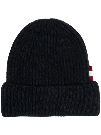 Bally Ribbed-knit Cashmere Beanie In Blue