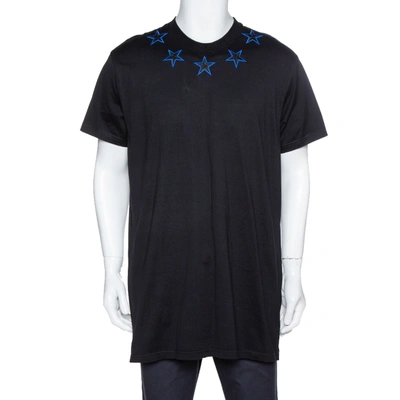 Pre-owned Givenchy Black & Blue Cotton Star Embroidered Crew Neck T Shirt S