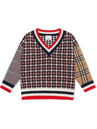 Burberry Kids' Patchwork Plaid Merino Wool Pullover In Multicolour Ip Pttn