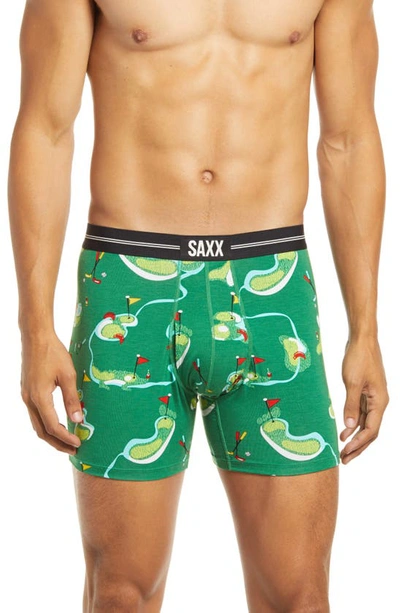 Saxx Ultra Golf Print Performance Boxer Briefs In Green Putt Putt