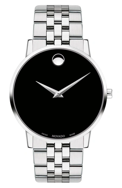 Movado Museum Dot Bracelet Watch, 40mm In Silver/ Black/ Silver