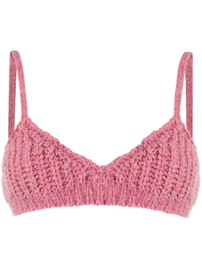 Alanui V-neck Knitted Crop Top In Pink