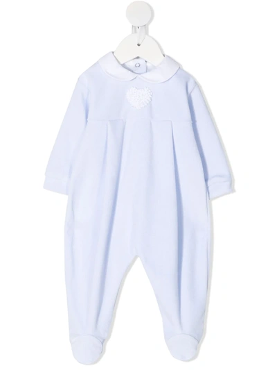 Siola Heart-embroidered Velour Babygrow In Blue