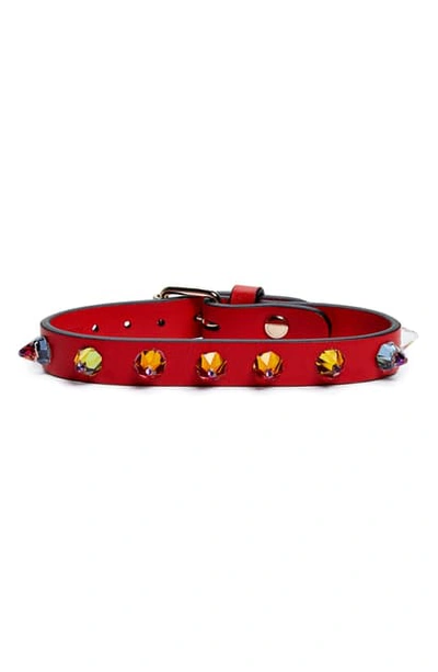 Christian Louboutin Loubilink Crystal Studded Leather Bracelet In Crystal/ Volcano