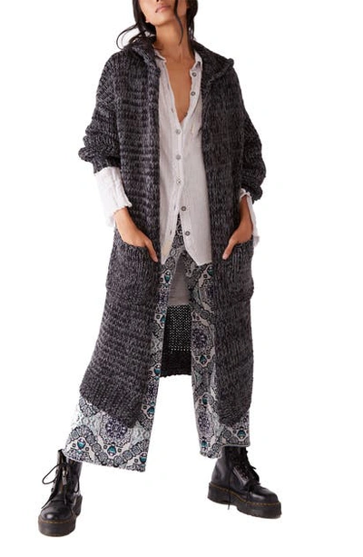 Free People Crofter Hooded Cardigan In Carbon Dust Combo