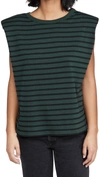 Endless Rose Padded Shoulder T-shirt In Green Navy Stripe
