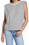 Endless Rose Padded Shoulder T-shirt In White Black Stripe