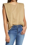 Endless Rose Padded Shoulder T-shirt In Taupe
