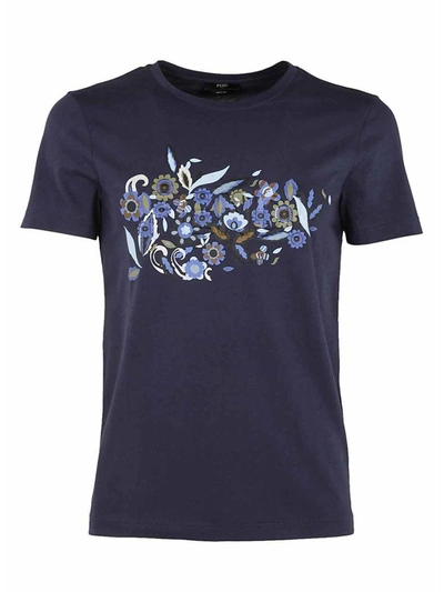 Fendi Floral Print T-shirt In Blu