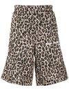 Palm Angels Leopard Print Track Shorts In Brown