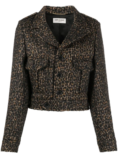 Saint Laurent Cropped Leopard-print Wool-blend Jacket In Neutrals