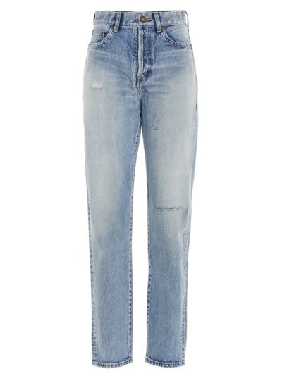 Saint Laurent High Waisted Slim Fit Jeans In Blue