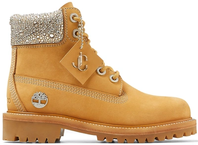 Pre-owned Timberland 6" Boot Jimmy Choo Premium Wheat Swarovski Crystal (women's) In Wheat/crystal