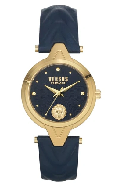 Versus Forlanni Leather Strap Watch, 30mm In Ip Yellow Gold