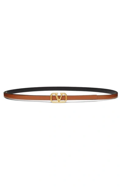 Valentino Garavani Vlogo Buckle Reversible Leather Belt In Brown/ Black