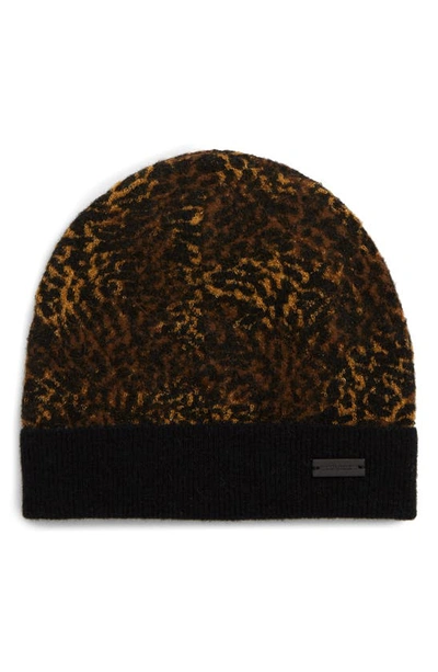 Saint Laurent Metallic Leopard Pattern Beanie In Beige/ Noir