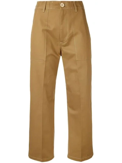 Golden Goose Contrast-stitch Cotton Cropped Trousers In Camel