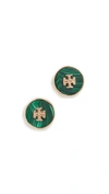 Tory Burch Kira Semiprecious Circle Stud Earrings In Tory Gold/malachite