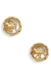 Tory Burch Roxanne Stud Earrings In Rolled Brass / Clear