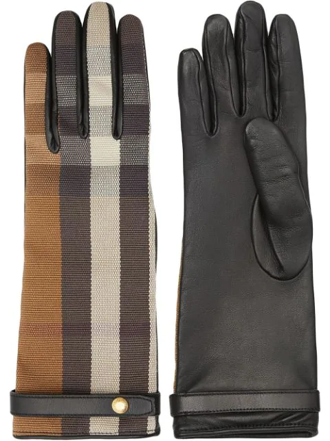 Burberry Cashmere Lined Check & Leather Gloves In Brown | ModeSens