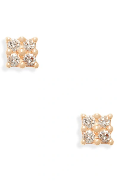 Dana Rebecca Designs Mini Diamond Square Stud Earrings In Yellow Gold